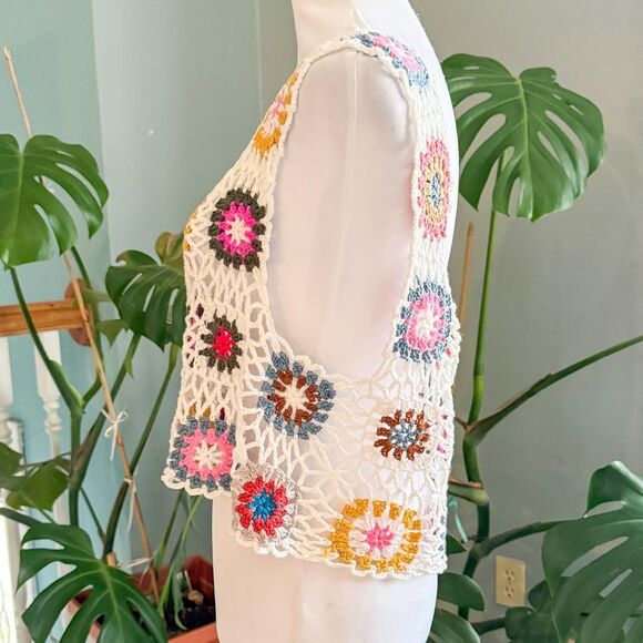 Crochet multicolored top with a square neckline XL XXL - Picture 2 of 6